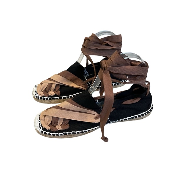 Artesania Hand Made Chic Black and Brown Espadrille Ankle Tie Flats, Sz EU 37 - Picture 6 of 15